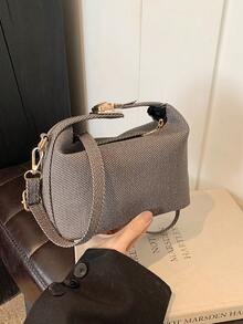 1 件迷你条纹印花盒形包，PU 可调节肩带斜挎包，拉链开合，时尚女士手提包，适合日常、约会、购物、工作