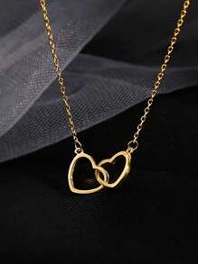 1 Piece, Double Peach Heart Necklace - Fashionable Stainless Steel Smooth Shiny Surface Non Fading Women's Jewelry, Suitable For Daily Gatherings - Mother's Day, Valentine's Day, Birthdays - Clothing Accessories And Holiday Gifts