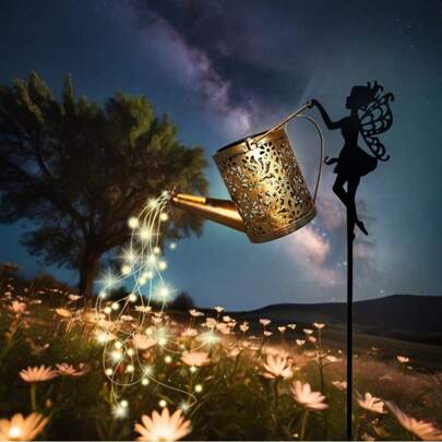 1 Piece Solar Fairy Watering Can, Metal Solar Watering Can With LED Lights, Energy Efficient, Outdoor Hanging Christmas Decoration, Accent For Potted Plants, No Remote Control, For Garden And Lawn Decor