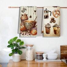 2pcs Coffee Enthusiast Kitchen Towels - Supersoft Polyester, Absorbent Dish Cloths With Latte & Cappuccino Art Prints - Great For Cafe Decor, Housewarming Gifts, Coffee Bar Accessories, 18*28in