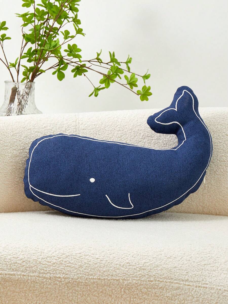 1 pieza Funda de almohada decorativa con ballena bordada de color azul marino, adecuado para decoración interior, funda de almohada de forma irregular para todas las estaciones, se vende sin relleno