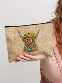 亚麻手提包、零钱包、个性化礼品包、卡通趣味多功能手提包、带黑色扣的黄色亚麻手提包、购物袋、化妆包、杂物收纳包、大容量、便携、时尚单品、大小包组合、适合生日、海滩、节日，是送给女性、老师、朋友、学生、返校、宰牲节的完美礼物