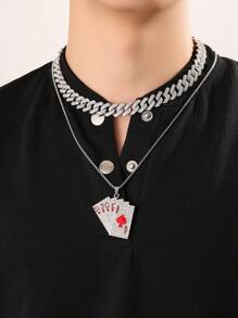 2pcs Alloy Poker Card Men's Necklace Set, Hip-Hop Style Versatile, Suitable For Daily Wear, Party, Gift For Friends