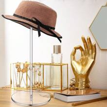 Perchero transparente elegante de acrílico para sombreros con correa de piel sintética negra - Perfecto para sombreros tipo fedora, pelucas y accesorios de cabello | Diseño independiente para decoración de dormitorio, centro comercial y peluquería, decoración de cabello