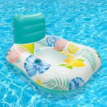 1pc Thickened PVC Inflatable Lounge Chair | Tropical Flamingo & Lemon Print Pool Float For Adults | Summer Water Relaxation Essential - Multicolor - View 7