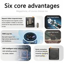 HITOZON 无线扩音器，带两个磁性麦克风，磁性隐藏充电，音质好，电池寿命长，体积小，音量大，室内外无压力，适用于各种场景和职业