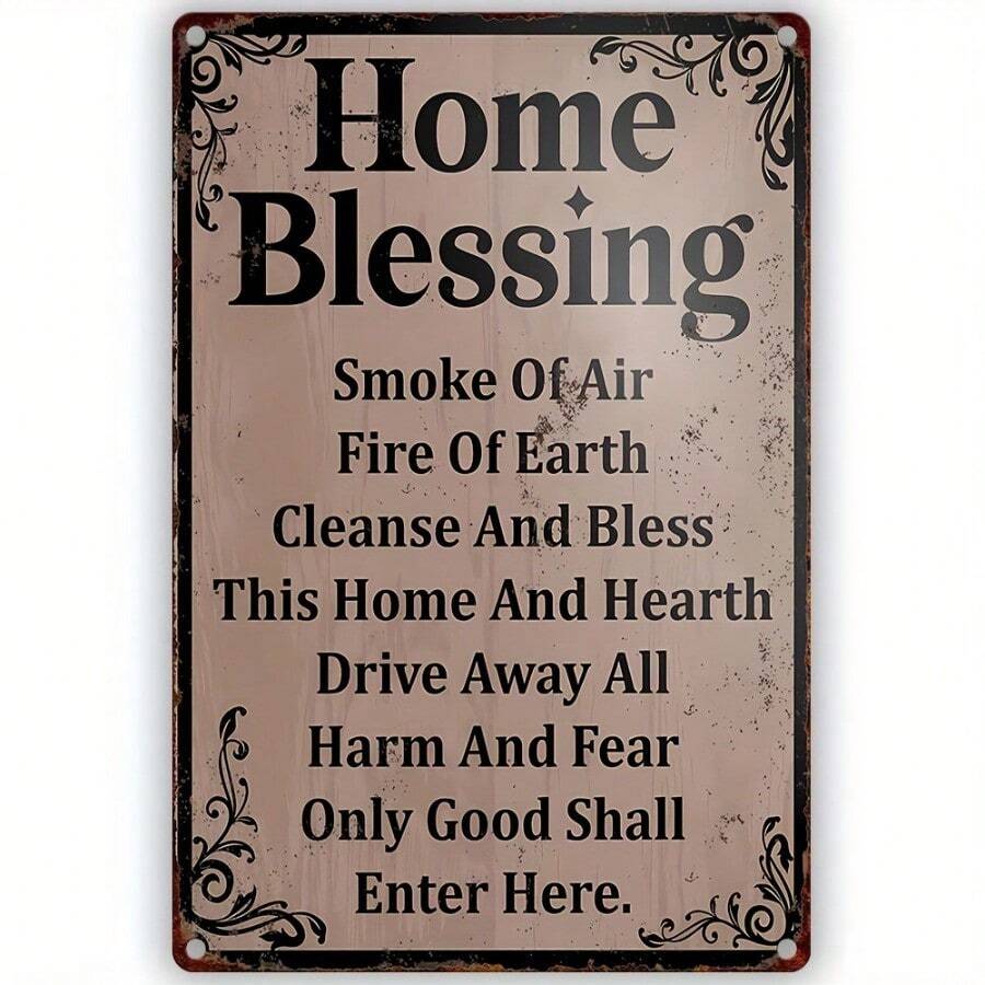 "Home Blessing" Vintage Metal Sign: Wicca, Witchcraft, Halloween, Gothic Wall Art (8"X12"/20cmx30cm) Home Decor Halloween Decor Fall Decor Room Decor - 1pc - 查看 1