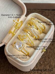 5pcs Set Copper Micro-Inlaid Zirconia Geometric Elegant Rings, Suitable For Party, Wedding, Bride, Holiday, Gathering, Everyday Wear
