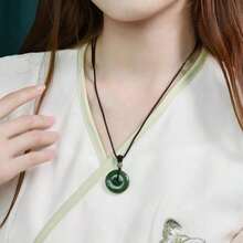 1pc Natural Green Jade Pendant Safety Buckle Necklace, Green Donut Jade 26mm Gem Pendant Adjustable Necklace, A Lucky Gift For Mother, A Gift For Her, Suitable For Holiday Party Gifts, Quartz Crystal Gifts.