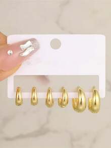 6PCS Simple Gold Plated Copper Metal Minimalist Invisible Hoop Earrings For Girls Glossy Small Geometric Circle Hipho(Size Pls Refrence Picture Show Size And Received Products)