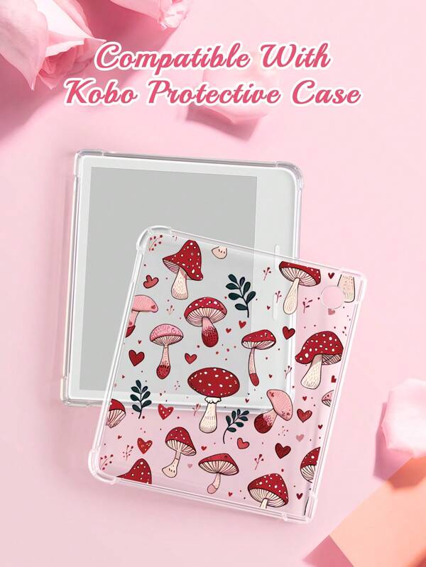 1pc Beautiful And Fashionable TPU Material Transparent Drop Protection Case, Transparent Case Hand-Painted Red Mushroom Pattern Case, Suitable For Ipad, Galaxy Tab, Kindle, Kobo, Fire...