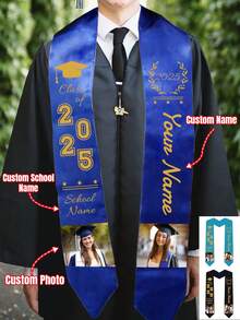 Custom Text And Photo Graduation Sash, Personalized Graduation Stoles, Kindergarten Graduation Sash, Satin Fabric Graduation Party Decorations - Style a - View 1