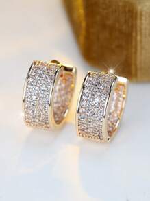 1 paire de boucles d'oreilles élégantes en créoles avec zirconium blanc micro-pavé - bijoux de luxe pour mariage, fête et usage quotidien - accessoire durable et étincelant