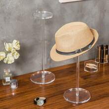 Perchero transparente elegante de acrílico para sombreros con correa de piel sintética negra - Perfecto para sombreros tipo fedora, pelucas y accesorios de cabello | Diseño independiente para decoración de dormitorio, centro comercial y peluquería, decoración de cabello