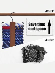 1pc Tie Rack With 20 Hooks, Wooden Tie & Belt Organizer Rack, Non-Slip Tie Holder, Tie Rack, Scarf Organizer, Belt Organizer, Closet Storage, Accessory Storage, Home Decor - Bronze - View 10