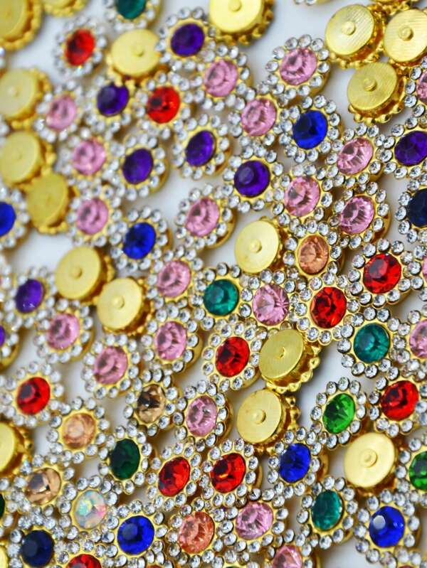 100pcs/50pcs 10mm Sunflower Rhinestone Buttons, Double Flower Design, For DIY Clothing, Dresses, Headwear, Decoration