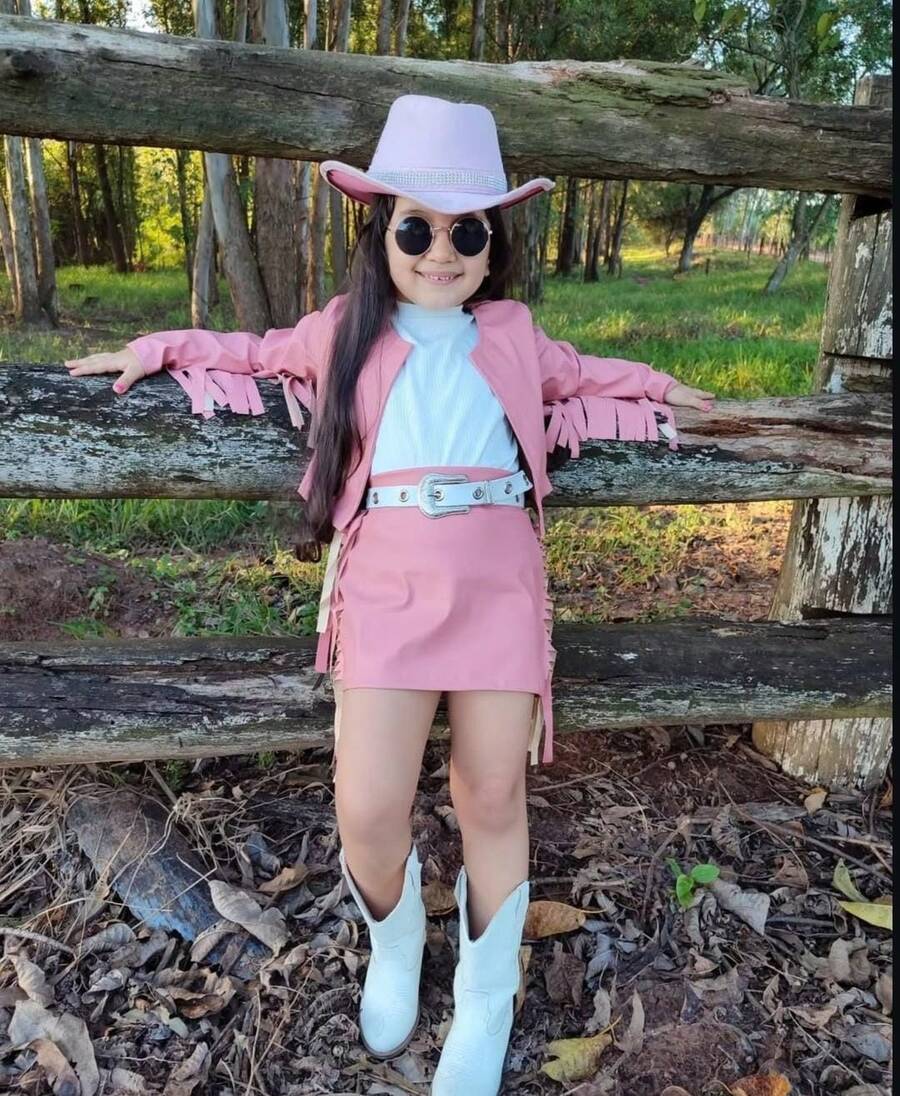 Skirt Set With Fringed Leather Jacket - Country - Cowboy - Children's - Màu Hồng baby - Xem 1