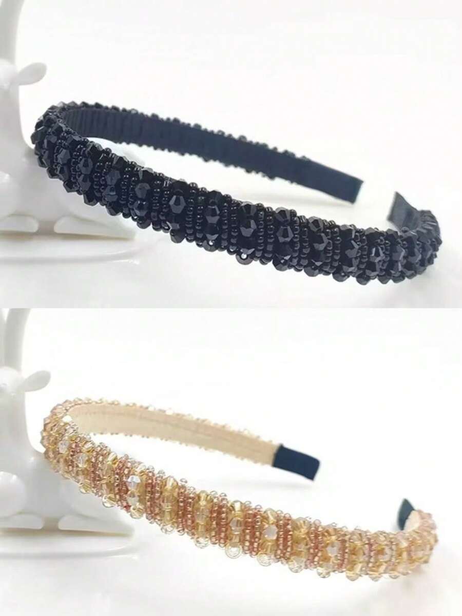 1KIT/2 Pieces Fashion Crystal Tiara And Colorful Hair Beads. - negro y amarillo - Ver 1