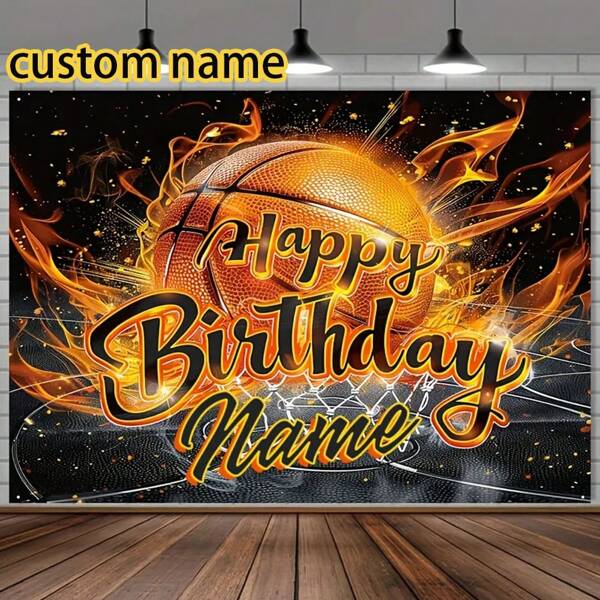 1 pezzo Sfondo personalizzato con nome per festa di compleanno, design basket hot, decorazione per casa ed eventi, senza alimentazione richiesta, fondale per evento, sfondo di festa vivace, decorazioni per feste di compleanno