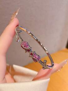 1pc Fashion European & American Colorful Cubic Zirconia Creative Rose Flower Elegant Sweet Style Versatile Jewelry Gift For Women