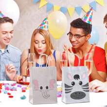 2/12/24pcs/Set Kraft Paper Animal Gift Bags, Elephant, Lion, Monkey, Tiger, Zebra, Giraffe Designs, Suitable For Wedding, Party, Birthday, Mother's Day, Graduation Packaging Bags, Party Favor Bags