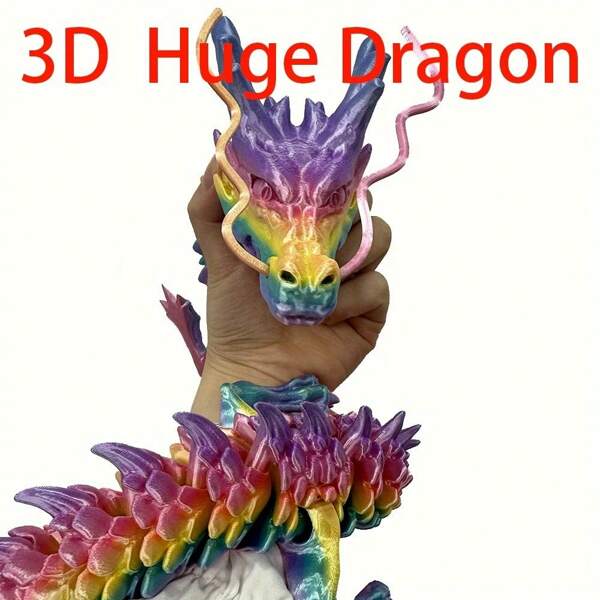 1 件，35.43 英寸 3D 打印中国龙模型 - 糖果主题室内/室外装饰，鲜艳的紫色到粉色渐变鳞片，耐用的塑料节日装饰，适合冬季、新年、复活节、情人节、母亲节、父亲节和毕业典礼，龙装饰（颜色随机）