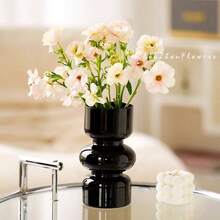 Lake Balaton 1pc Black Glass Vase, Suitable For Dried Flowers, Hydroponics, And Home Decor, Can Be Used As Tabletop Decoration,Halloween Decor, Fall Decor Room Decor Flower Vase - Black - View 10