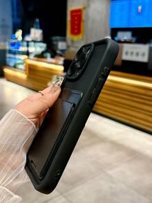 1pc Card Holder Design Phone Case, Solid Color, Anti-Drop Full Cover Lens Protection, Elegant Smartphone Case Compatible With Samsung Galaxy And Compatible With IPhone Models Waterproof Shockproof Scratch Resistant - Multicolor - View 6