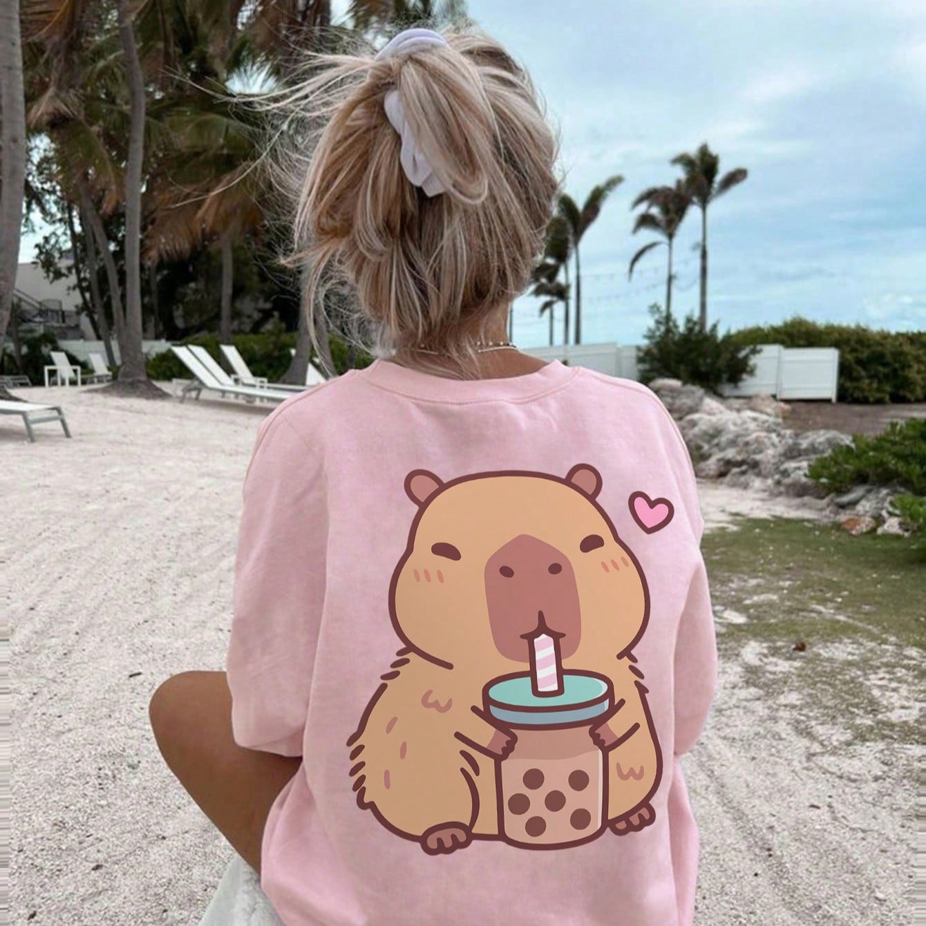 Camiseta de manga corta de cuello redondo con estampado casual para niñas preadolescentes, top de verano