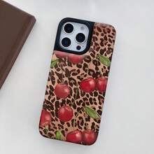 1pc Cherries, Leopard, Leaves Pattern Card Holder Mobile Phone Case, Leather Mobile Phone Case, Wallet Mobile Phone Case, Multifunctional Mobile Phone Case That Can Store Credit Card, Bank Card And Coins, Suitable For All Models Of Apple Mobile Phones, Can Be Used For Apple 11/12/13/14/15/16/Pro/Plus/Pro Max/16e Mobile Phone Case - 棕色 - 查看 6