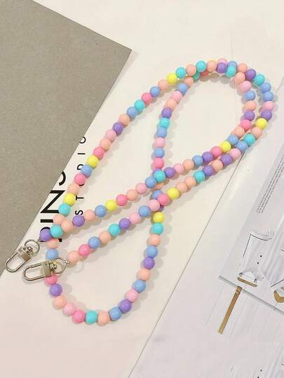 1pc Colorful Macaroon Phone Lanyard, Beaded Phone Case Strap, Anti-Drop Shoulder Strap Decoration For Phone Cases And Bags
