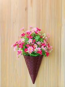 1/3pcs Vintage Rattan Style Wall Hanging Planter Lightweight Plastic Cone Flower Basket Natural Texture Design Suitable For Indoor And Outdoor Wall Mounted Vase For Balcony, Garden And Terrace, Outdoor Yard Decoration, Home Decoration, Room Decoration