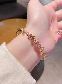 1pc Fashion European & American Colorful Cubic Zirconia Creative Rose Flower Elegant Sweet Style Versatile Jewelry Gift For Women