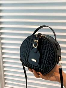 Women's Solid Color Crossbody Bag Small Round Bag Fashionable Texture Simple And Fresh Suitable For Vacation Outing - Black - View 1