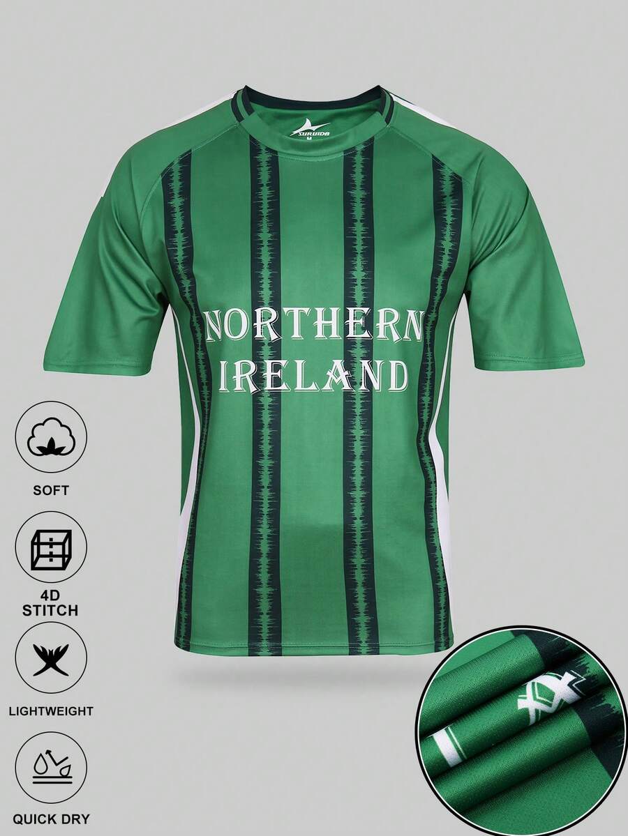 SURUIDA 1枚 北アイルランド代表チームサポーターユニフォーム、予選マッチホームシャツ、デジタルプリント ラグラン 半袖、メンズサッカーTシャツ、夏のスポーツイベントに適しています
