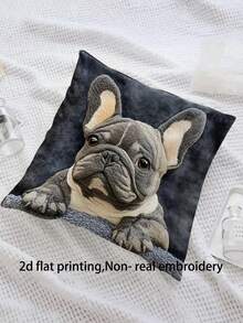 1/2/4pcs Vintage French Bulldog Pattern Throw Pillow Covers, 17.7x17.7 Inches, Single-Sided Print, 100% Polyester, Machine Washable, Zipper Closure, Woven Decorative Pillow Covers, Suitable For Various Room Types, Autumn Decor, Room Decor - Black - View 4