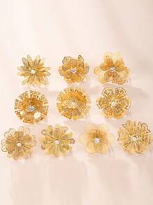 1/3/6 peças, anéis de aço de titânio ajustáveis decorados com strass, luxuosos, dourados, exagerados, florais, quadrados, sol e estrela do mar, enviados aleatoriamente, adequados para mulheres, combinação diária, presente, casamento e festa