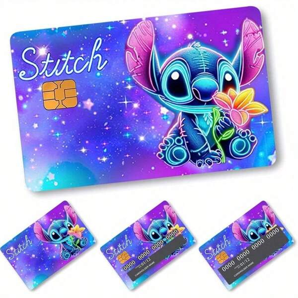 1pc/4pcs Stitch Bank Card Stickers, Credit Card Stickers, Transportation Card Stickers, PVC Removable Protective Stickers, Suitable For Party Gifts