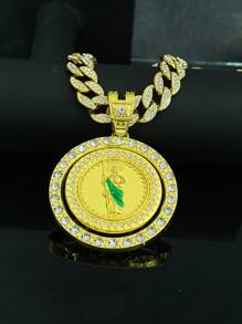 1pc Rotatable Jesus Pendant Necklace + 1pc Green Oil Drop Jesus Bracelet Set, Stylish Hip Hop Gift For Men, Suitable For Daily Wear