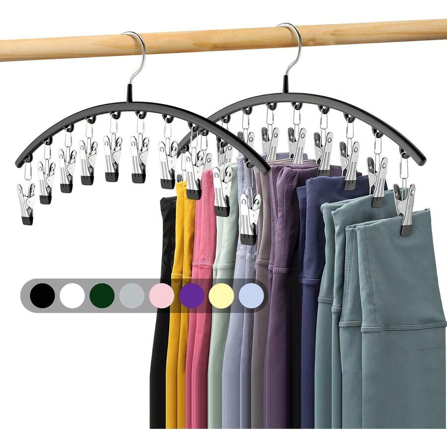 Legging Organizer For Closet, Metal Yoga Pants Hangers 2 Pack W/10 Clips Holds 20 Leggings, Space Saving Hanging Closet Organizer W/Rubber Coated Closet Organizers And Storage, Black - 黑色 - 查看 1