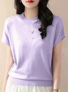 Top lavorato a maglia lasco di lusso senza maniche, maglietta casual a maniche corte da donna, canotta semplice
