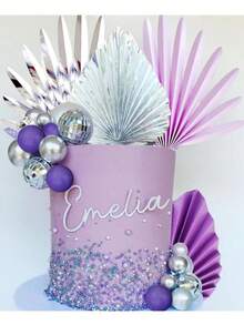 21 件波西米亚蛋糕装饰，紫色和银色棕榈叶纸扇和泡沫球蛋糕装饰，紫色和激光迪斯科球蛋糕装饰，紫色烘焙装饰用品，适用于洗礼生日婚礼蛋糕装饰，女士派对蛋糕装饰，圣诞节 - 紫銀 - 查看 6