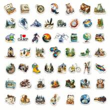 50/100Pcs Cartoon Outdoor Camping Posters, Beach Surfing Craft Supplies & Stickers, Graffiti Watercolor Summer Hiking Durable Stickers, Adventure Sports Packaging Sealing Label Stickers, For Party, Scrapbook, Gifts, Journaling, Laptop, Skateboard, Bikes, Bottles, Phone, Notebooks, Car