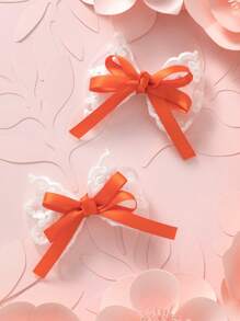 2pcs Delicate Lace Encounter Multicolor Weaving Bow Hair Clips For Children