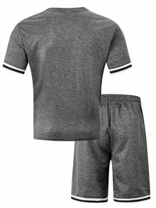 1 Set Men's T-Shirt And Shorts 2 Pieces Outfit, Loose Casual Sports Style, European And American Fashion, Spring/Summer - Dark Grey - View 4