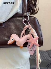 HXXOOS Pingente de Bolsa Dachshund Rosa no Estilo Y2K com Alça Entrelaçada de Estrela-do-mar Criativa - Chaveiro Fofo, Doce e Legal DIY Essencial para Meninas Estudantes, Acessório Obrigatório para Bolsas, Bolsas de Ombro, Mochilas, Sacolas de Praia, Acessórios de Verão, Férias