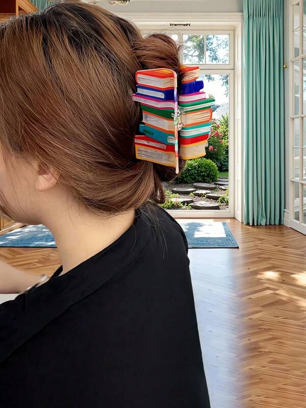 Clip para el cabello con forma de libro, adecuado para cabello fino, accesorio divertido de vuelta a la escuela, regalo de clip para el cabello lindo para amantes de los libros y maestras, decoración del hogar y el baño, decoración de otoño