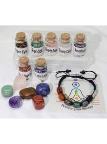 Set de 15 piezas de piedras de cristal de chakra naturales, incluye piedras naturales enrolladas y piedras trituradas, adecuado para hacer pulseras de meditación y manualidades de regalo
