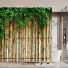 1pc Bamboo Leaf & Reed Shower Curtain - High Quality Polyester Digital Printed Floral Bathroom Decor, No Hole Hooks Needed, Machine Washable, Elegant Botanical Design, Suitable For Spa-Like Relaxation Spaces, Cute Bathroom Decoration, Easy To Hang Curtain, Natural Style Decor, Easy Care Fabric Bathroom Accessories Back To School