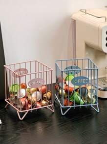 1pc Coffee Capsule Storage Box - Metal Material, New Square Design High Capacity Organizer, Home, Snack And Candy Storage Basket, Ideal For Kitchen, Bar Or Coffee Shop Counter Display, Colorful Coffee Bar Decor